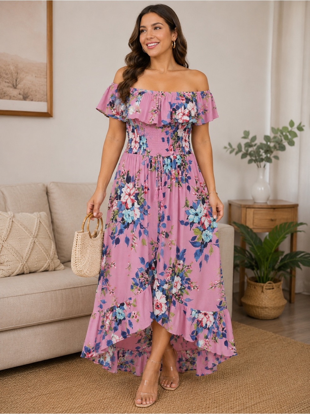 Xhilaration Pink Floral Tiered Maxi Skirt 100%viscose.